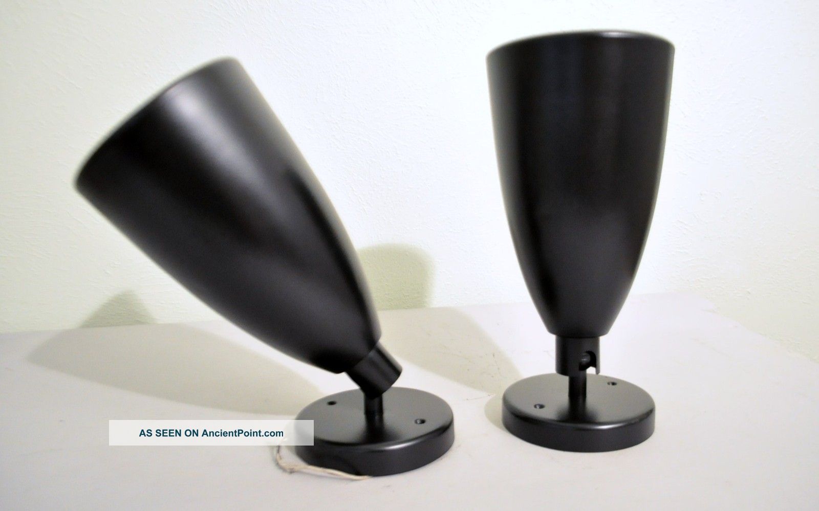2 Vtg Mid Century Modern Black Bullet Light Fixture Sconce Lamp Retro Atomic Mid-Century Modernism photo