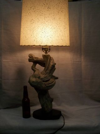 Chalkware Lamp Midcentury 50 ' S Retro Driftwood Fiberglass Shade Vintage photo