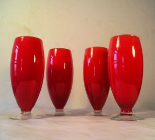 Vintage Set Of 4 Italian Murano Art Glass Moretti Cased Glasses A20 photo