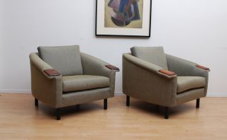 Mid Century Modern Paid Of Club Lounge Chairs Walnut Accent Vintage Eames Era photo