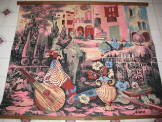 Mid Century Printed Tapestry Stylized People & Music photo