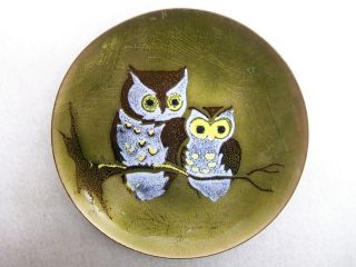 Vintage Enamel On Copper Owl Bowl Dish photo
