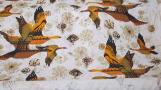 Mid Century Graphic Upholstery Linen ' Orange Geese ' photo