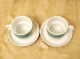 Mid - Century Modern Deco Pair Of Thomas - Germany Cups & Saucers Teal & White Mid-Century Modernism photo 3