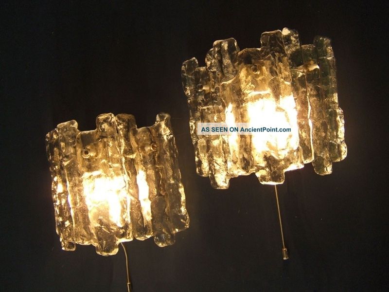 Pair Of Kalmar 70s Ice Glass Block Wall Sconces Mid-Century Modernism photo