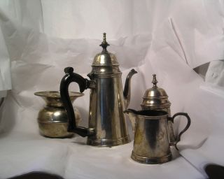 Vintage Epns Silver Plate Heavy Brass Tea Set C2 photo