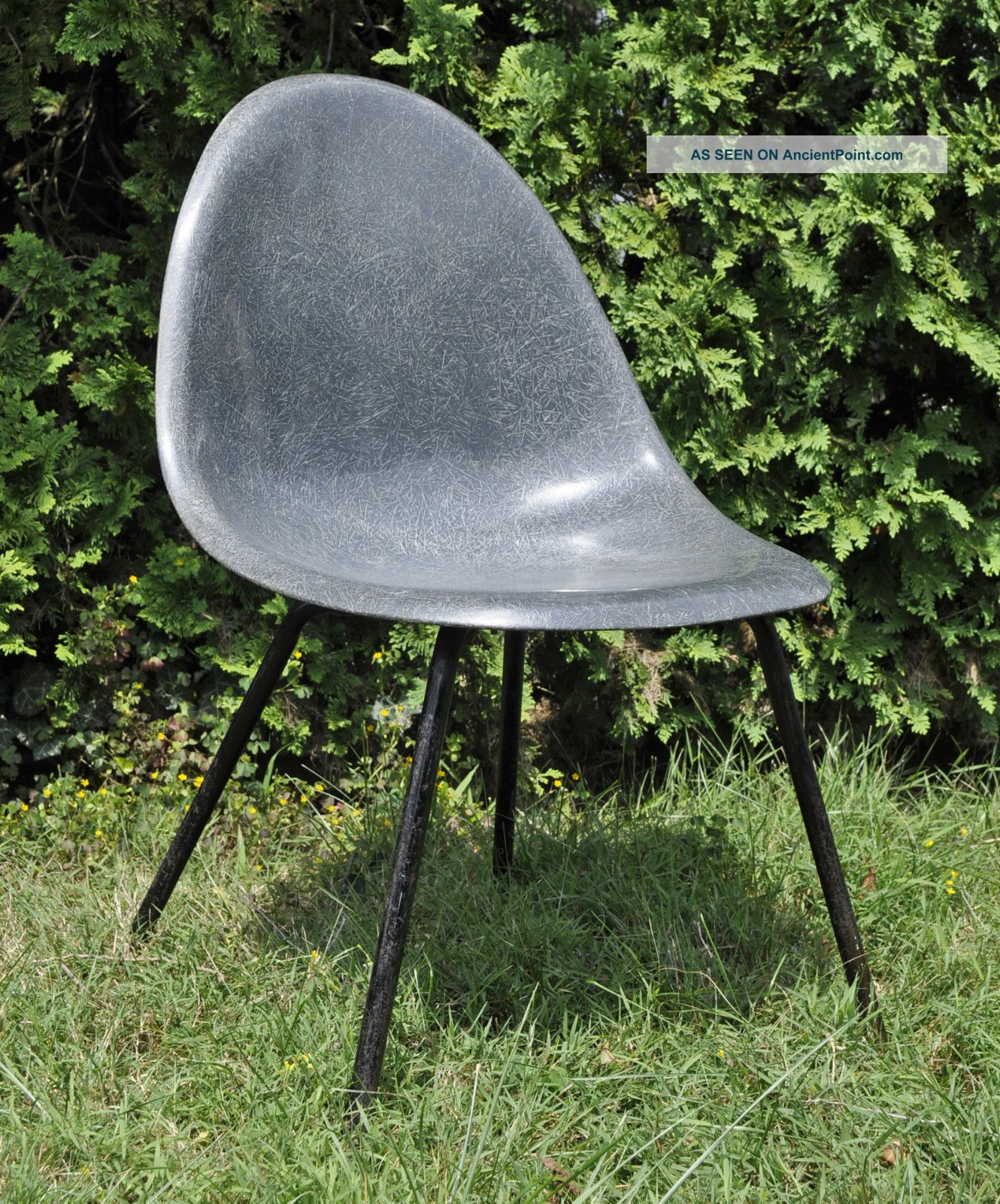 Mid Century Herman Miller Rounded Steel Gray Fiberglass Eames Era Shell Chair Post-1950 photo