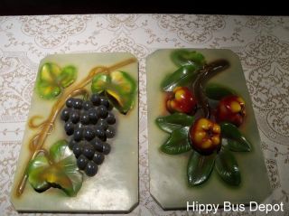 Mid Century Pair Chalkware 3d Fruit Plaques Wall Art photo