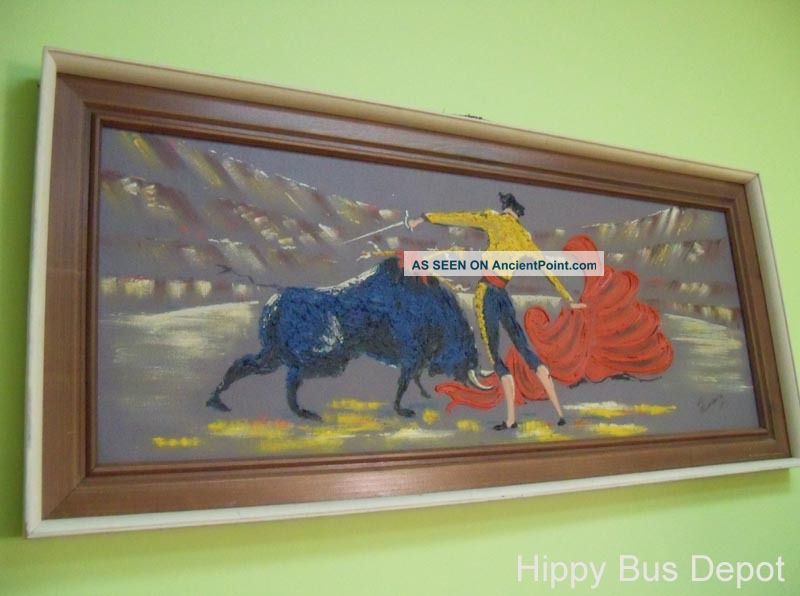 Mid Century Danish Modern Matador Bullfighter Painting Mid-Century Modernism photo