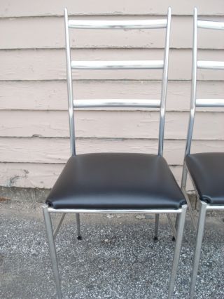 Pair Chrome Ladder Back Chairs Mid Century Modern photo