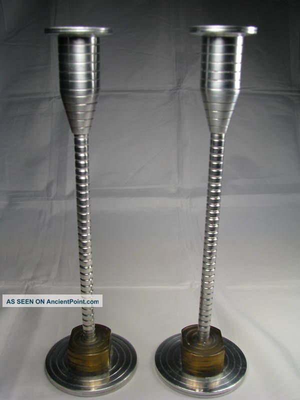 2 Modern,  Arts&crafts Aluminum & Brass Candlesticks,  1950 Mid-Century Modernism photo