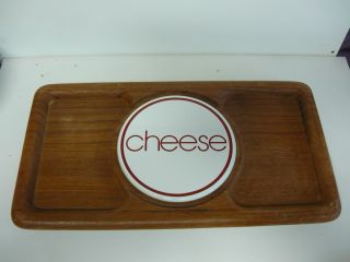 Vintage Teak Wood Cheese Tray Mid Century Modern Atomic photo