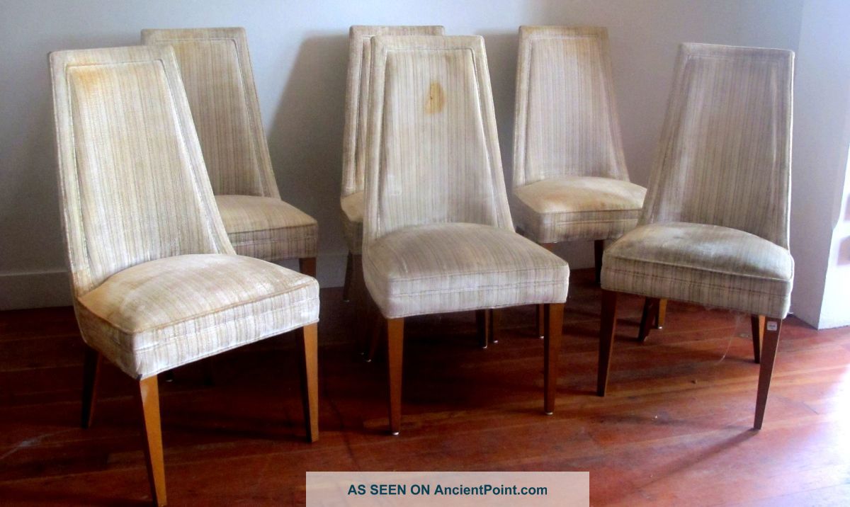 Set 6 Custom Vintage Modern High Back Upholstered Dining Chairs Designers Alert Post-1950 photo