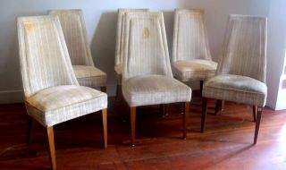 Set 6 Custom Vintage Modern High Back Upholstered Dining Chairs Designers Alert photo