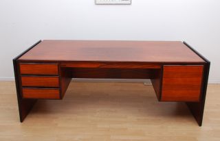 Mid Century Danish Modern Rosewood Executive Desk Large Drawers photo
