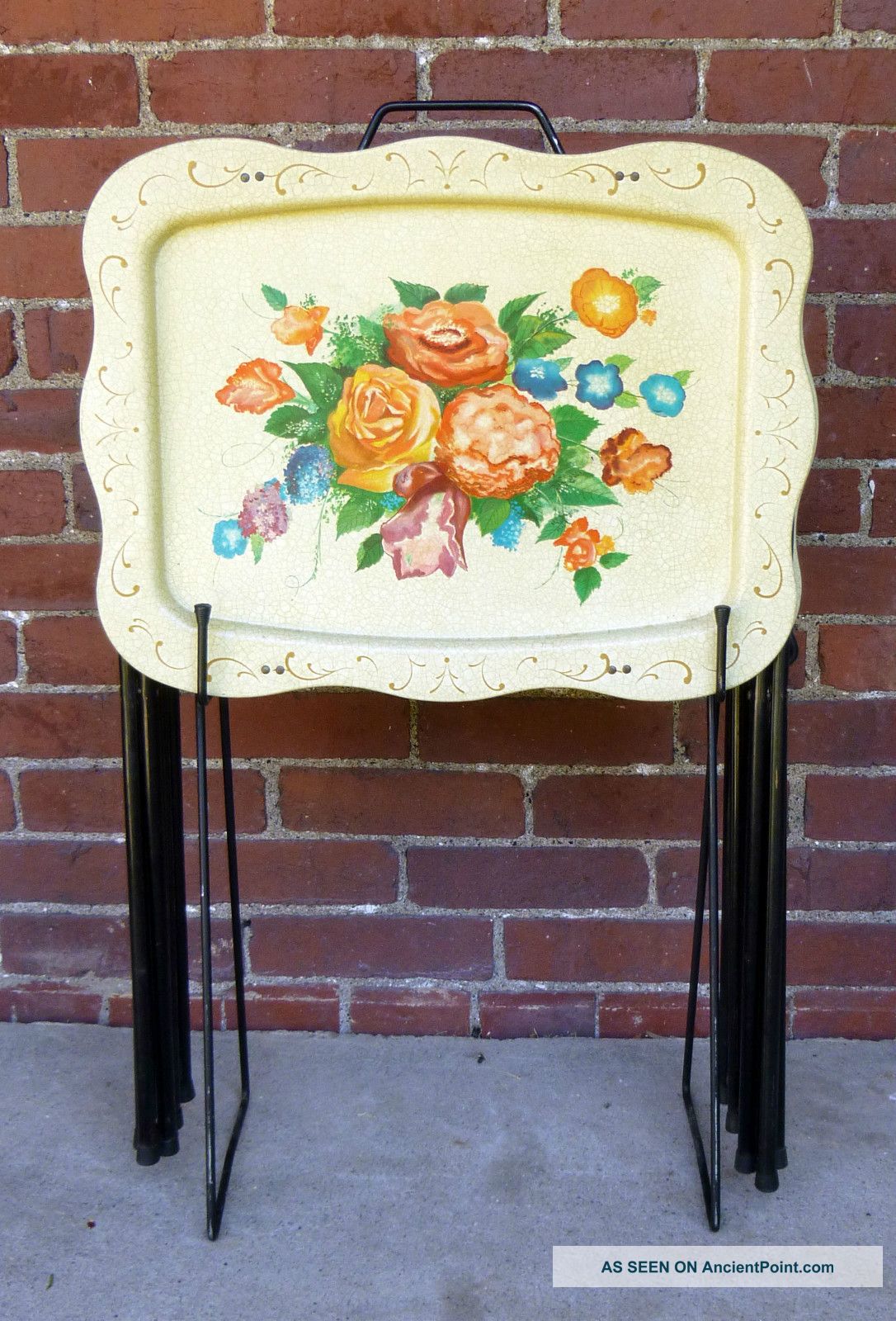 Mid Century Shabby Tole Hollywood Regency Tv Trays 1950s - 60s Mid-Century Modernism photo
