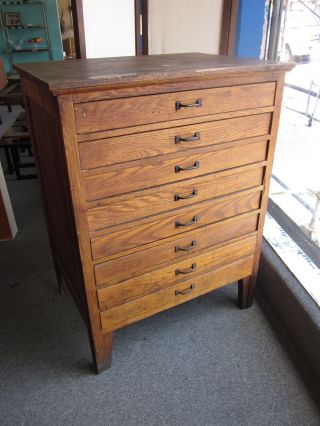 8 - Drawer Mission Style Oak Drafting Cabinet C1900 - 1920 photo