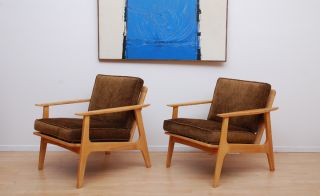 Mid Century Modern Japanese Lounge Chairs Blond Wood Eames Danish Retro Era photo