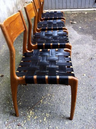 4 X Chairs Danish? Wood Leather Mid Century Modern Design photo