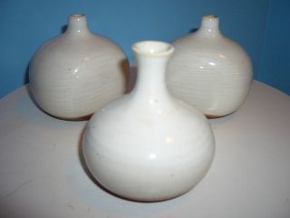 3 Vintage Japan Glossy White Mid Century Modern Art Pottery Bud Vase Home Decor photo