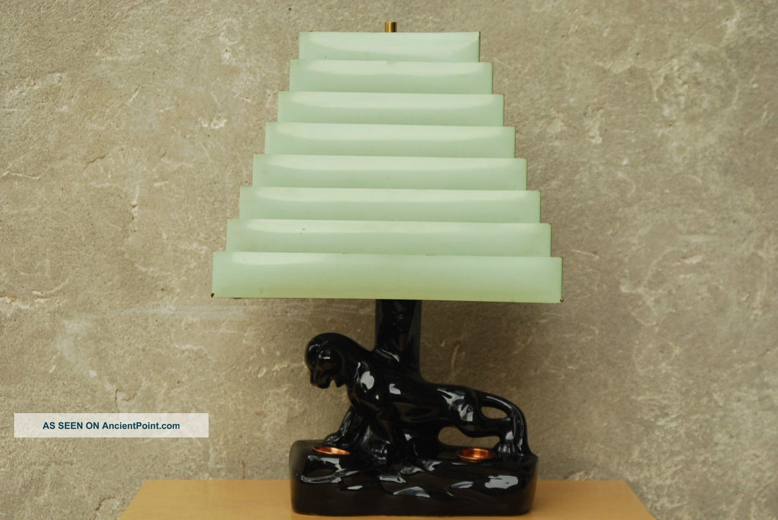 Black Ceramic Panther Lamp Green Venetian Shade Mid Century Modern I Like Mikes Mid-Century Modernism photo