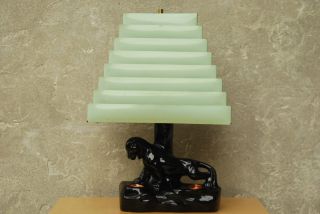 Black Ceramic Panther Lamp Green Venetian Shade Mid Century Modern I Like Mikes photo