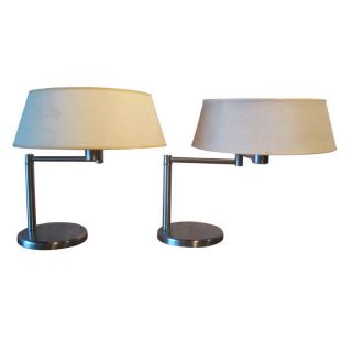 2 Von Nessen Vtg Mid Century Modern Stainless Swing Arm Table Lamp Laurel Eames photo