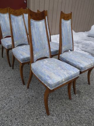 6 Mid Century Modern Burled Deco Dining Chairs photo