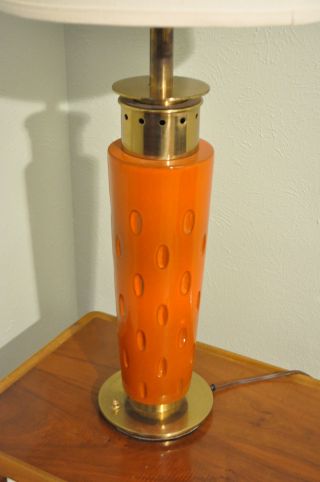 Stiffel Vtg Mid Century Modern Hollywood Regency Brass Orange Ceramic Table Lamp photo