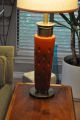 Stiffel Vtg Mid Century Modern Hollywood Regency Brass Orange Ceramic Table Lamp Mid-Century Modernism photo 4