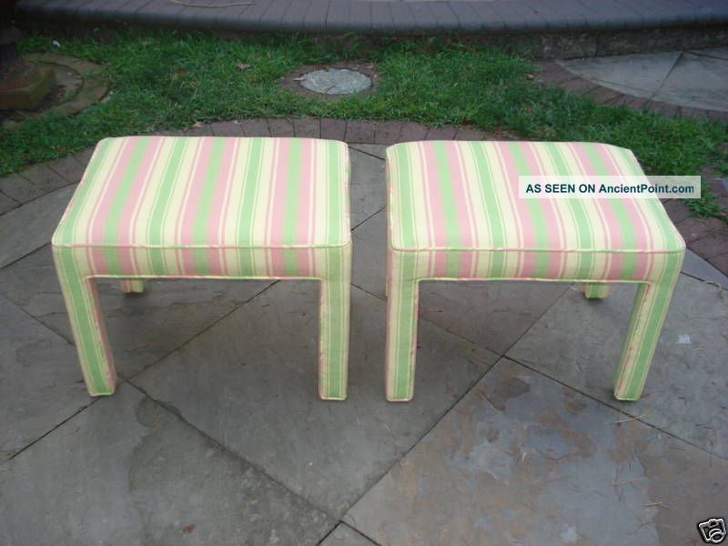 Pair Upholstered Stools Regency Mod Mid-Century Modernism photo