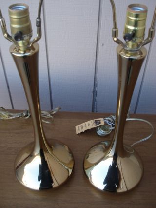 Mid Century Modern Pair Brass Genie Laurel Lamps photo
