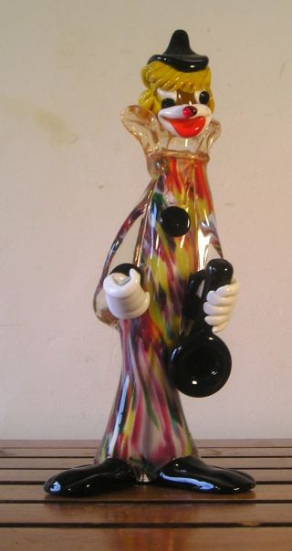 Vintage Mid Century Murano Art Glass Saxophone Clown A16 photo
