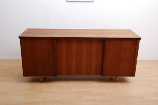 Mid Century Modern Walnut Credenza Finished On Both Sides.  Very Good Condition photo