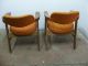 Pair Of Vintage Mid Century Danish Modern Arm Lounge Chairs,  Teak,  Orange Fabric Post-1950 photo 9