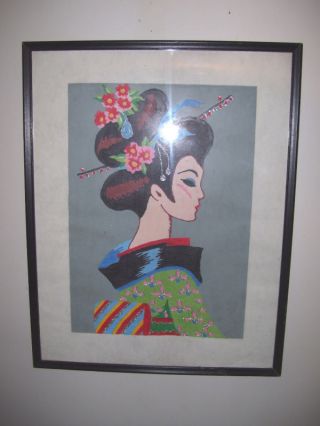 Mid - Century Mod.  Japanese Decorated Giesha Block Print photo