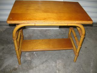 Mid Century Modern Bamboo Side Lamp Table photo