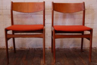 Pair Of Teak Danish Chairs Orange Mid Century Eames Vintage Molber Knoll Wood photo