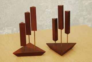 Danish Walnut Triangle Candle Holders Vintage Mid Century 1960 ' S I Like Mike ' S photo