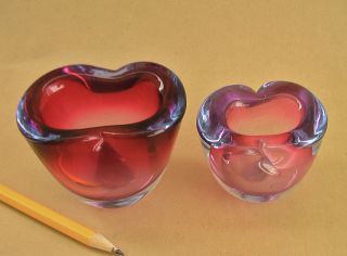 Pair Murano Sommerso Mini Vase Geode Bowl Archimede Seguso 1960s Art Glass Italy photo