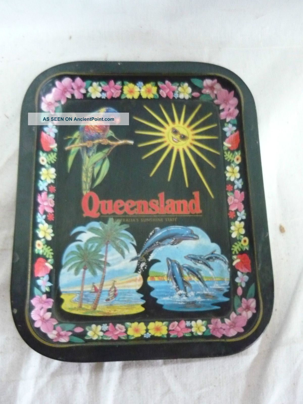 Vintage Queensland Australia Tin Tray Metal Retro Mid-Century Modernism photo