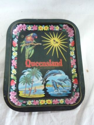 Vintage Queensland Australia Tin Tray Metal Retro photo