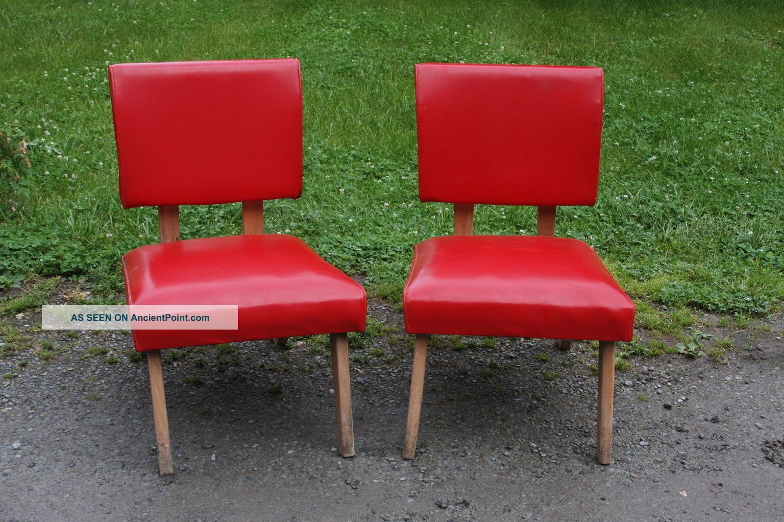 Vintage Retro Mid Century Modernism Pair Red 1940s - 50s Chairs - Style 1900-1950 photo