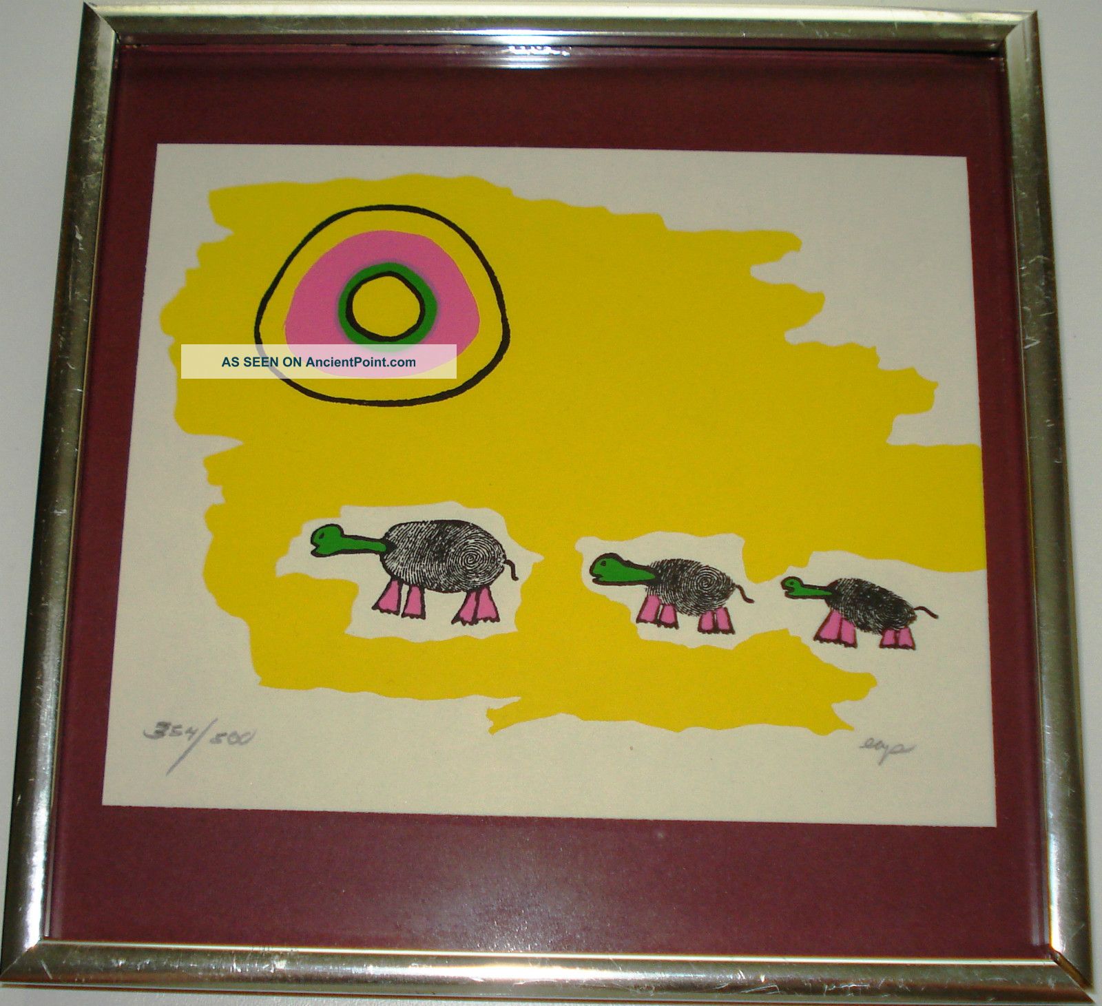 Vtg Mid Century Modern Pop Art Print Fingerprint Turtles Limited Edition Signed Mid-Century Modernism photo