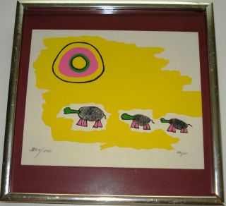 Vtg Mid Century Modern Pop Art Print Fingerprint Turtles Limited Edition Signed photo