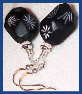 Vintage Retro Bead Eames Star Burst Earrings Black Silver Lite Kirsten Kt Usa photo