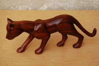 Walnut Cat Carved Sculpture Mid Century Vintage Modern photo