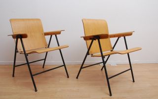 Rusell Wright Samson Chairs Mid Century Modern Bent Maple Plywood Stamped photo
