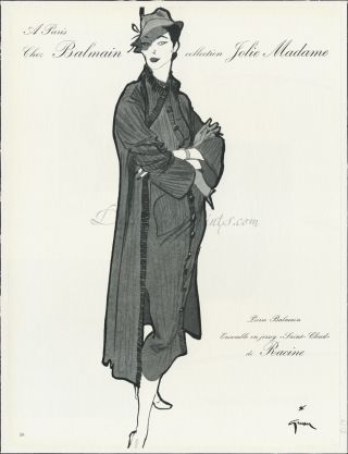 1952 Linen - Backed Rene Gruau Print Fashion Illustration,  Pierre Balmain photo