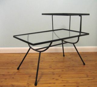 Mid Century Space Age Atomic George Nelson Arbuck Wrought Iron Glass Side Table photo